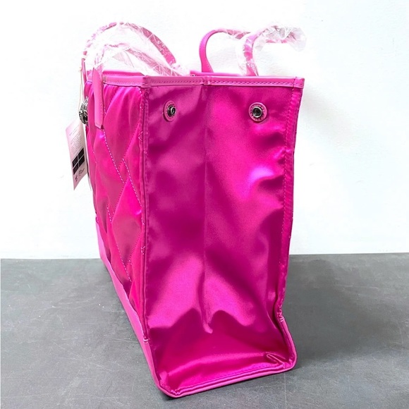 Kurt Geiger Quilted Recycled Top Zip Expandable Shopper Fushia Pink Tote Bag - Picture 4 of 11